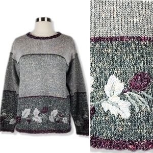 Vintage 90’s Baxter Wells Cottagecore Floral Embroidered Wool Blend Sweater L